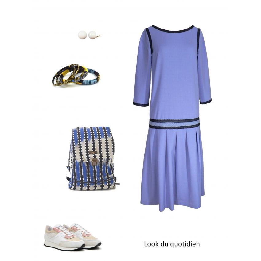 Robe d’inspiration années 20 en crêpe bleu lavande