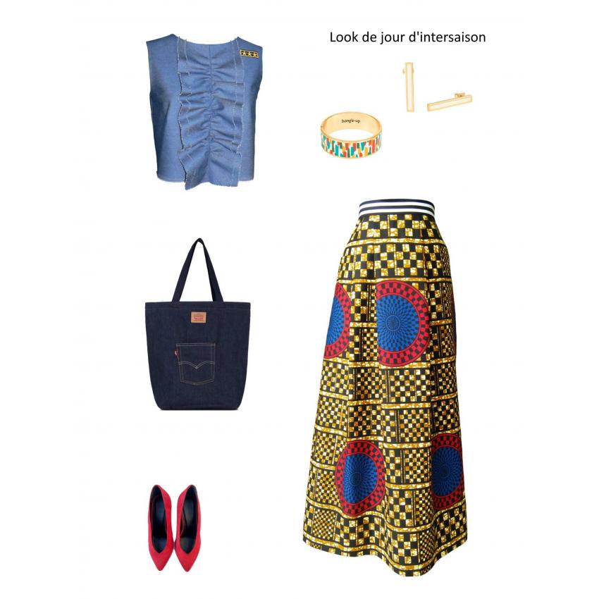 Crop top à jabot en jean et écusson brodé