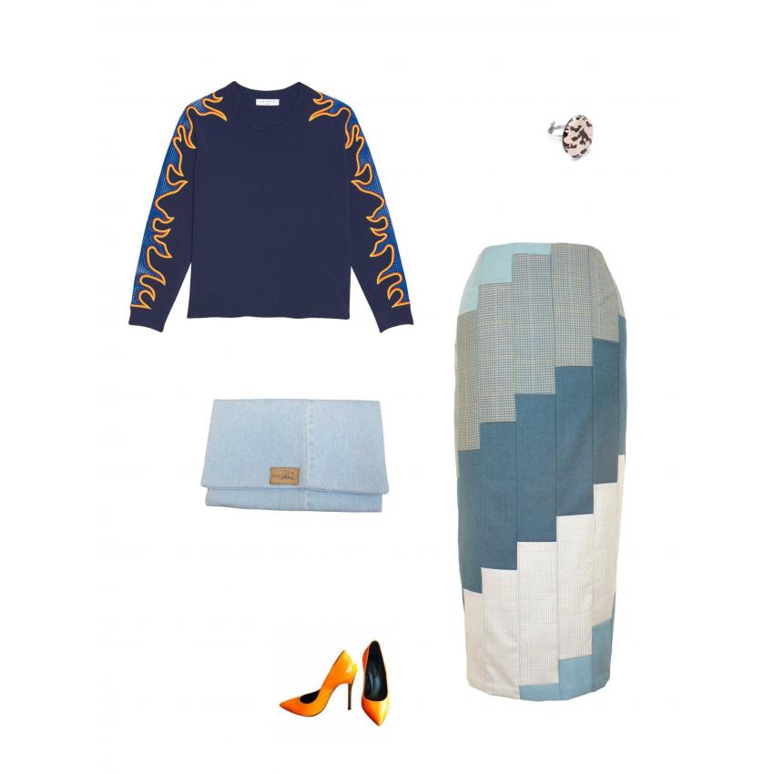 Pochette en jean délavé de récupération