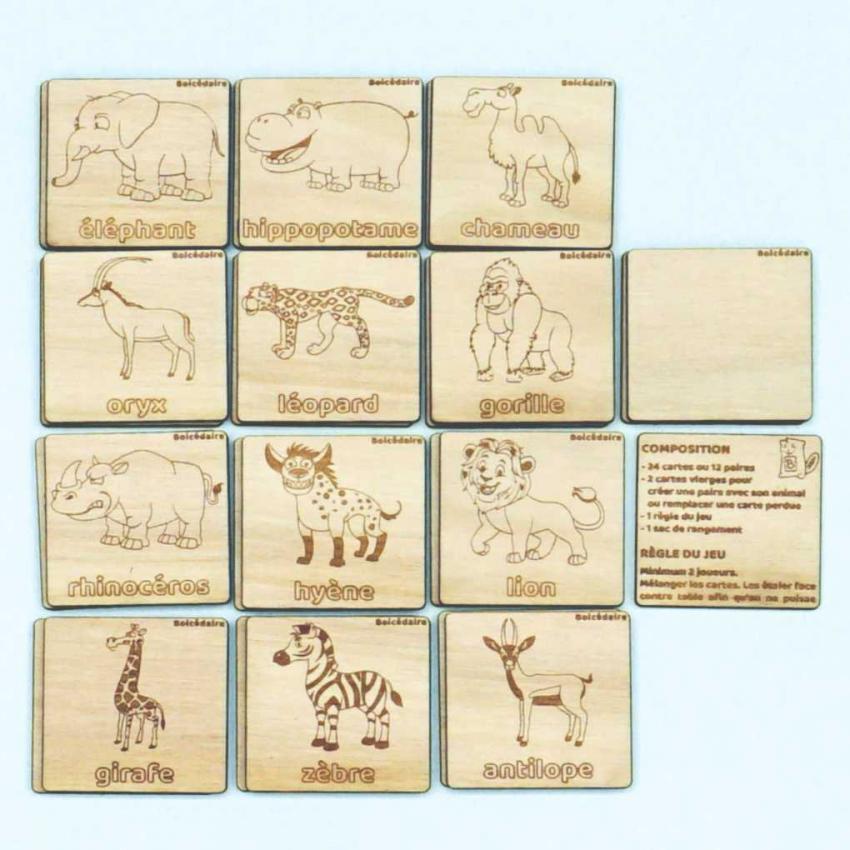 Mémory Animaux d'Afrique - Ecriture Script- 26 cartes