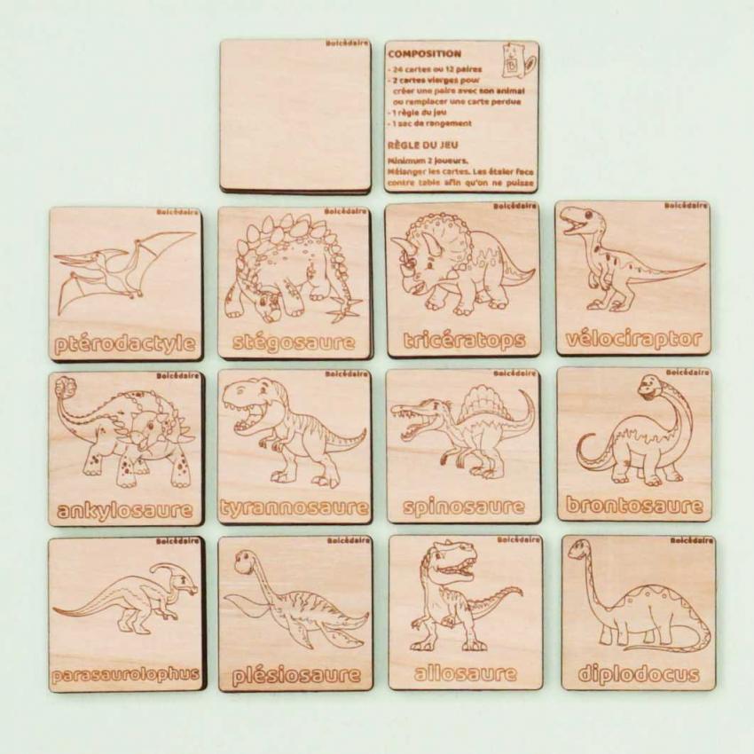 Mémory dinosaures- Ecriture script- 26 cartes
