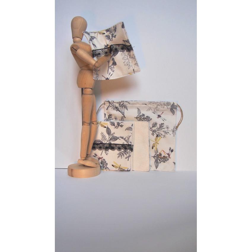 Lot 5 cotons lavables Libellules, à adopter avec douceur.