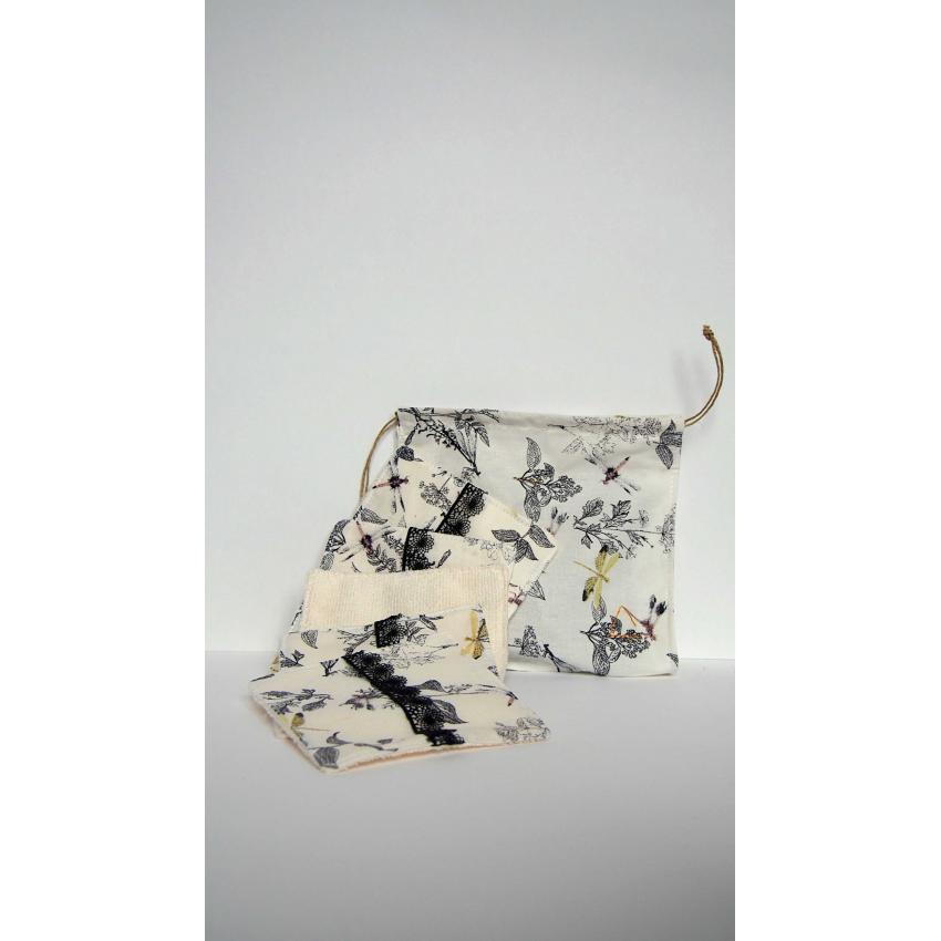 Lot 5 cotons lavables Libellules, à adopter avec douceur.