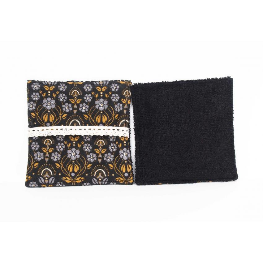 Lot 7 cotons lavables Flora noir, à adopter avec douceur.