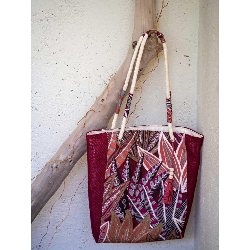 Sac en coton imprimé et toile de jute