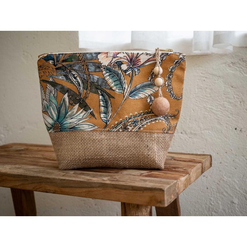 Pochette imprimée "fleurs" ocre