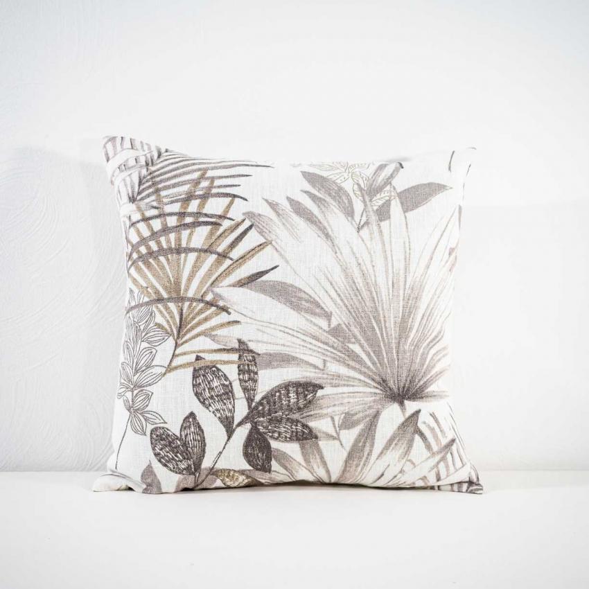 Coussin imprimé "végétal" taupe