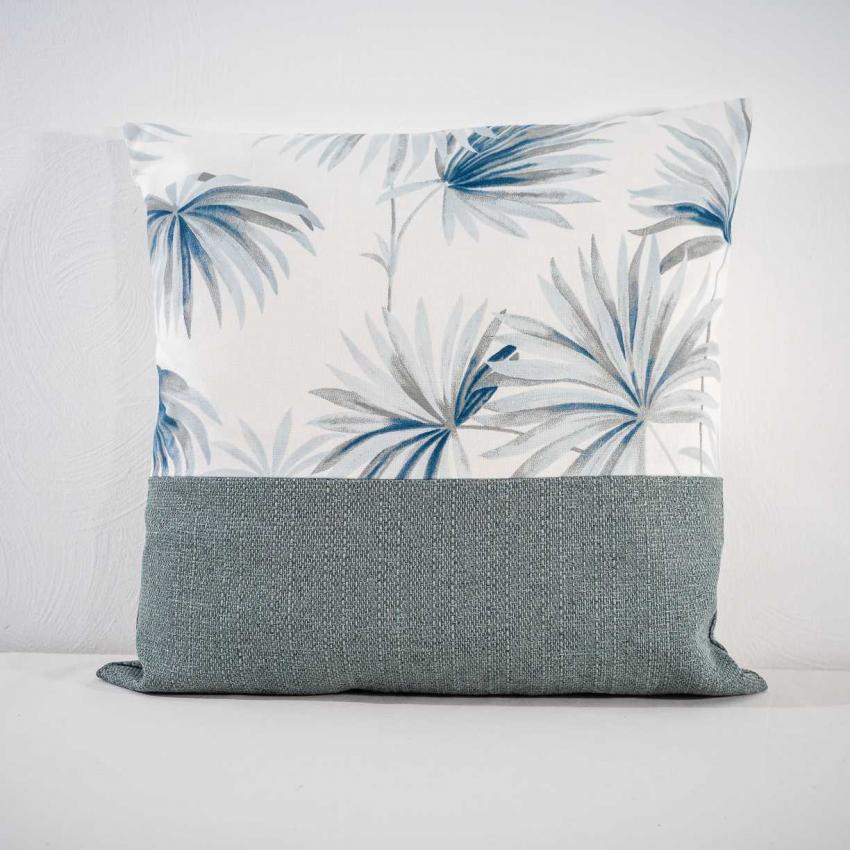 Coussin imprimé "palmier" à pompons