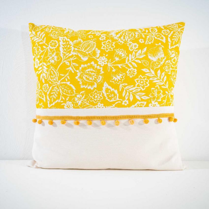 Coussin imprimé "fleurs" jaune