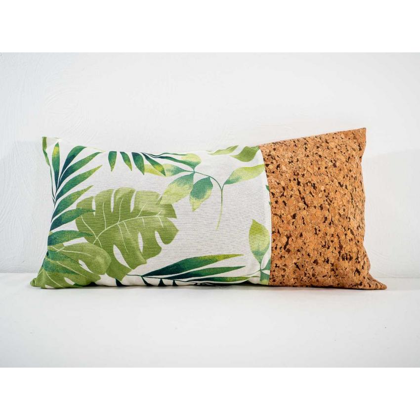 Coussin imprimé "feuilles" et liège