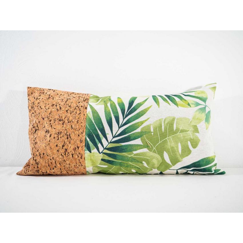 Coussin imprimé "feuilles" et liège