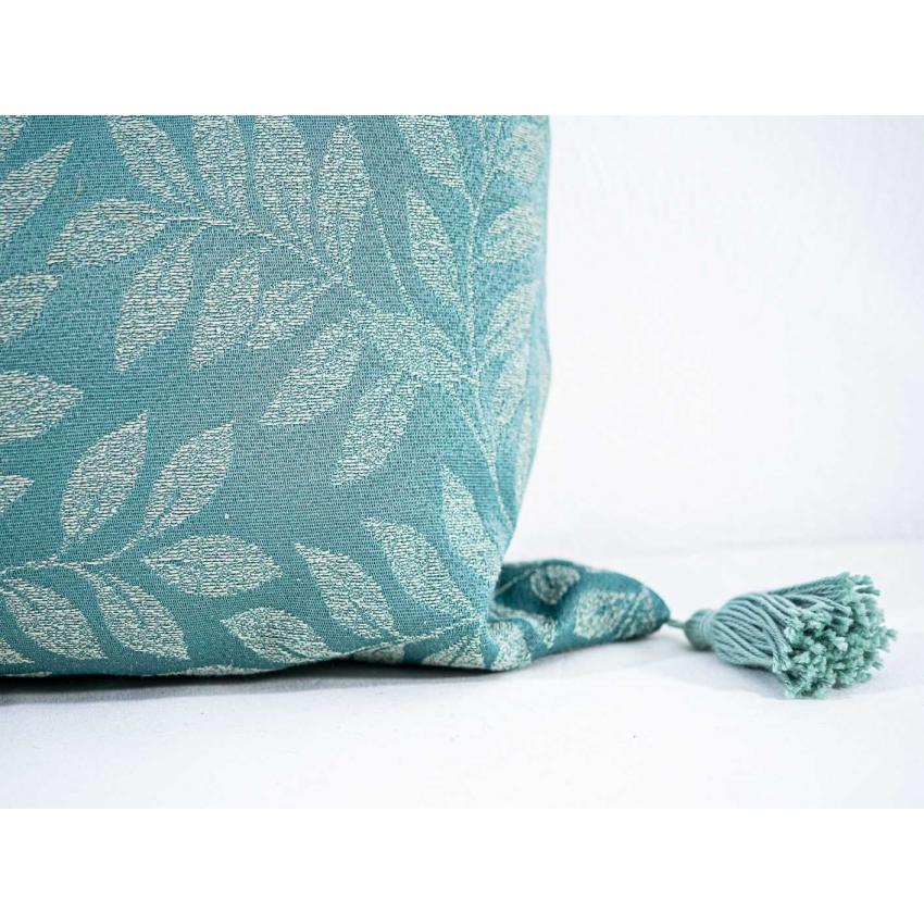 Coussin "feuilles" turquoise