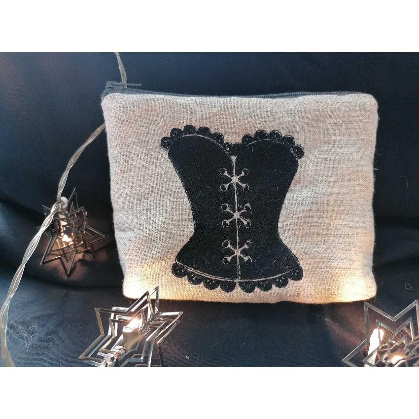 pochette lin brodée corset