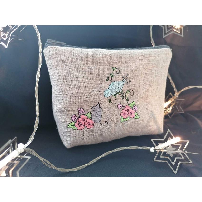 pochette lin brodée