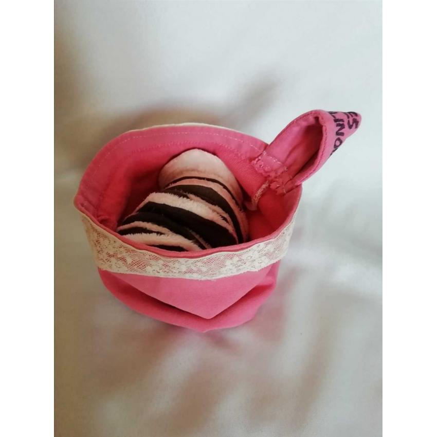 Pochette vide poche, rose à dentelle, en tissu recyclé