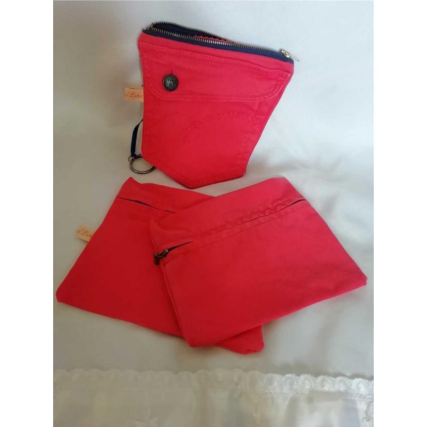Porte monnaie corail et ses 2 pochettes assorties