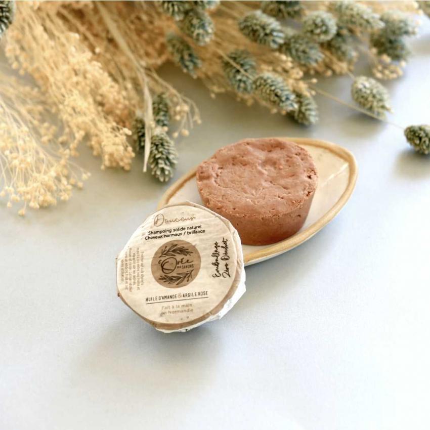 Shampoing solide Douceur – huile d’Amande & Argile Rose – cheveux normaux, brillance