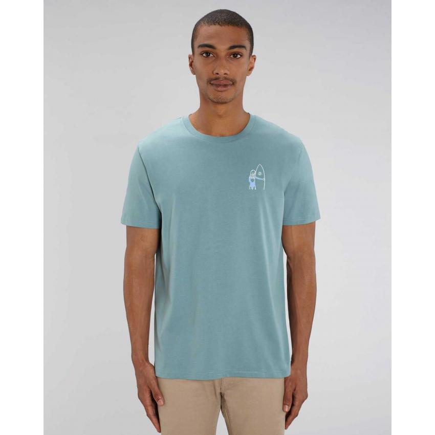 T-shirt bleu citadelle mixte - Brodé "Surfeuse"