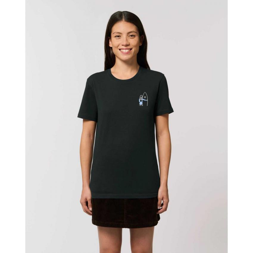 T-shirt noir mixte - Brodé "Surfeuse"