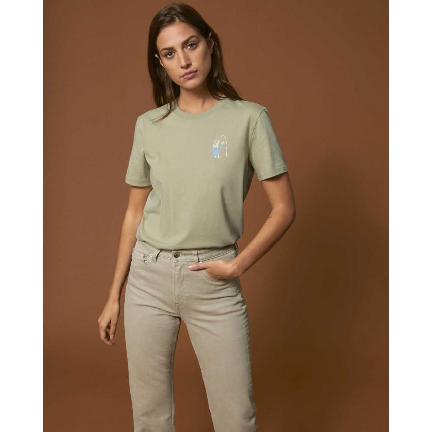 T-shirt sage mixte - Brodé "Surfeuse"