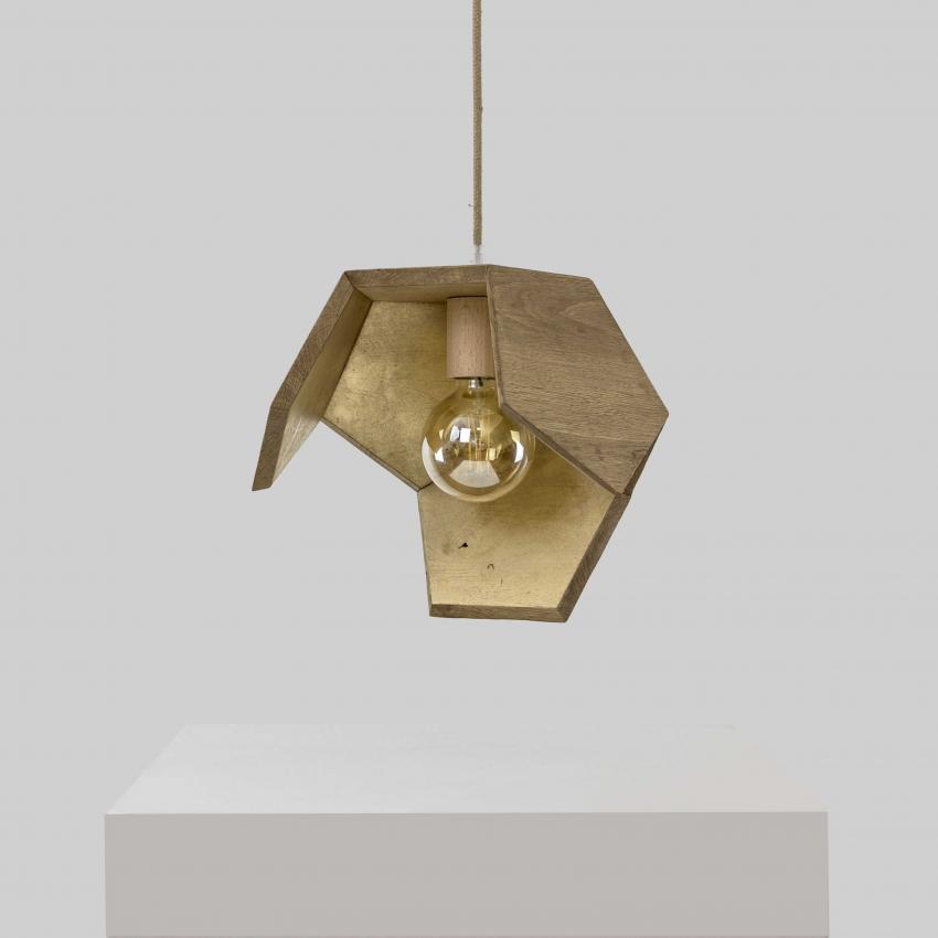 Suspension en bois naturel - or