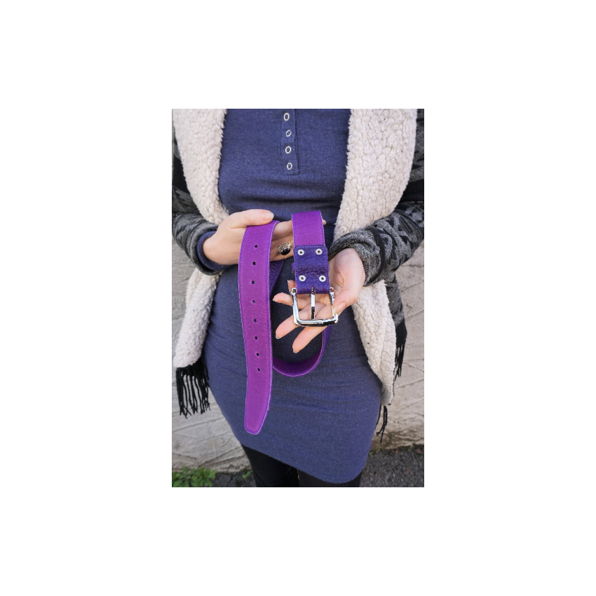 Ceinture en cuir grainé violet