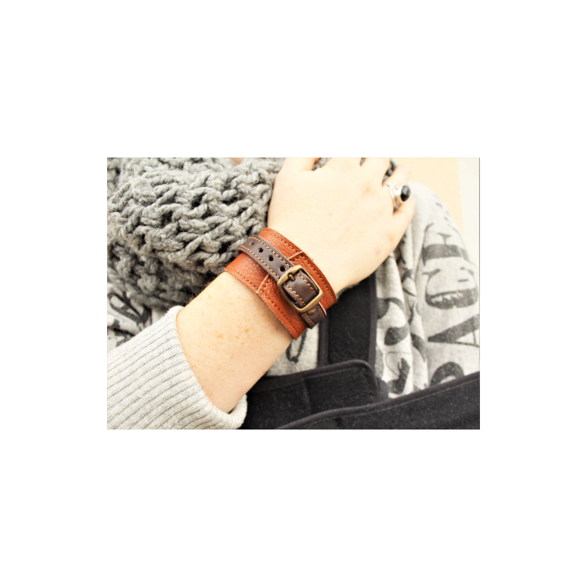 Bracelet unisexe en cuir marron