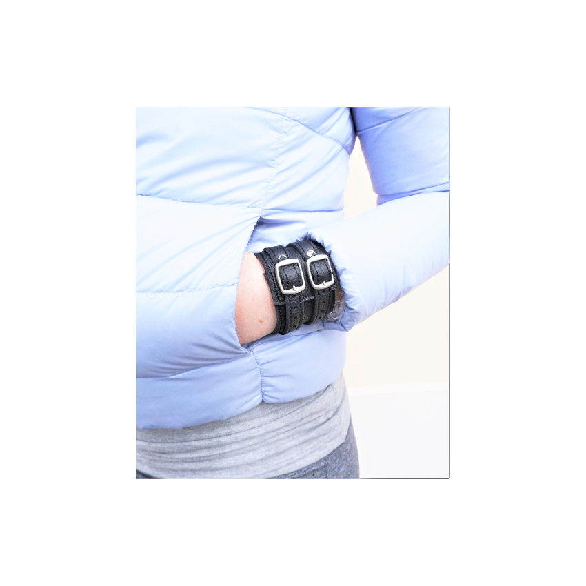 Bracelet de force unisexe en cuir souple grainé noir