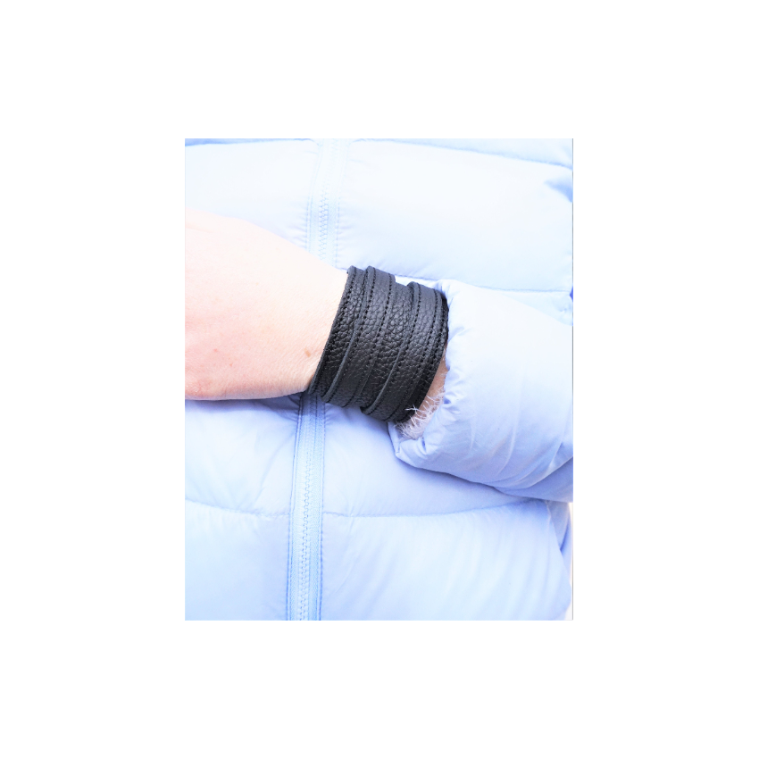 Bracelet de force unisexe en cuir souple grainé noir