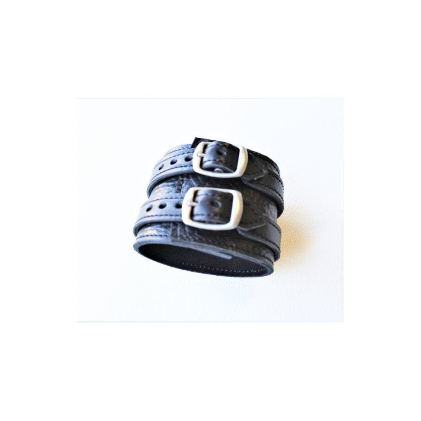 Bracelet large unisexe en cuir souple noir