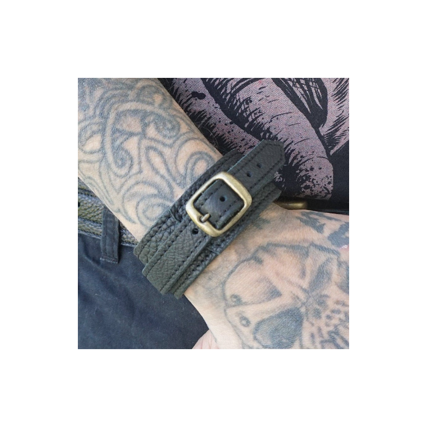 Bracelet cuir noir pour poignet large