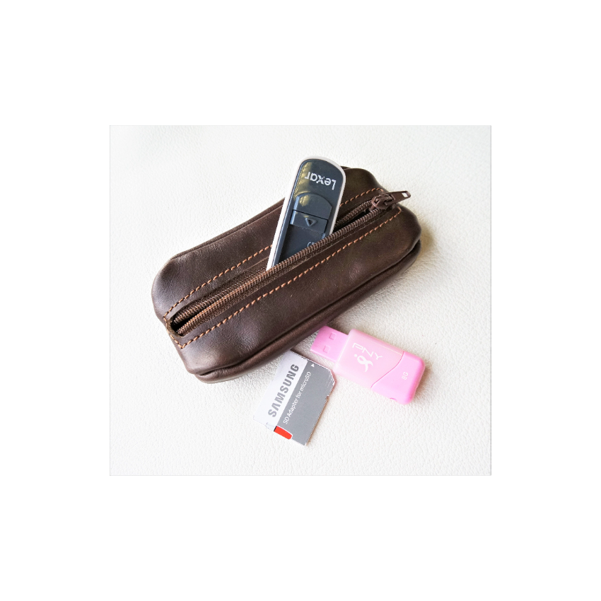 Porte monnaie grain de café en cuir marron