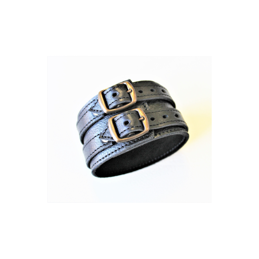 Bracelet large unisexe en cuir souple noir