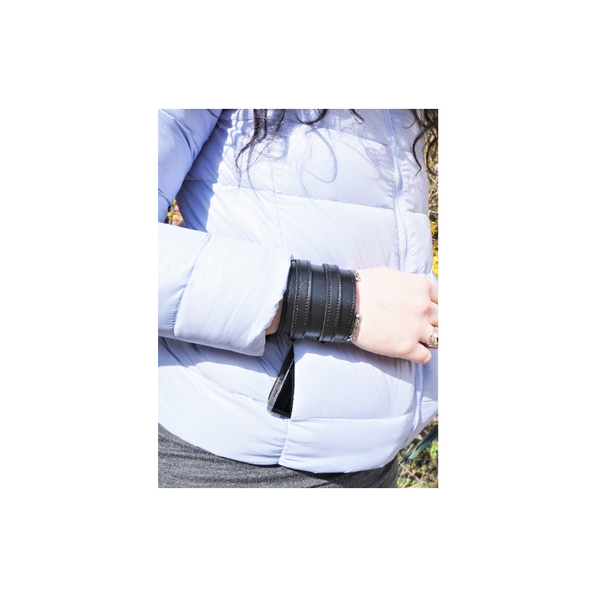 Bracelet de force unisexe en cuir souple noir