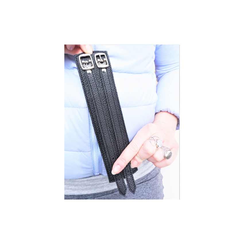 Bracelet de force unisexe en cuir souple grainé noir