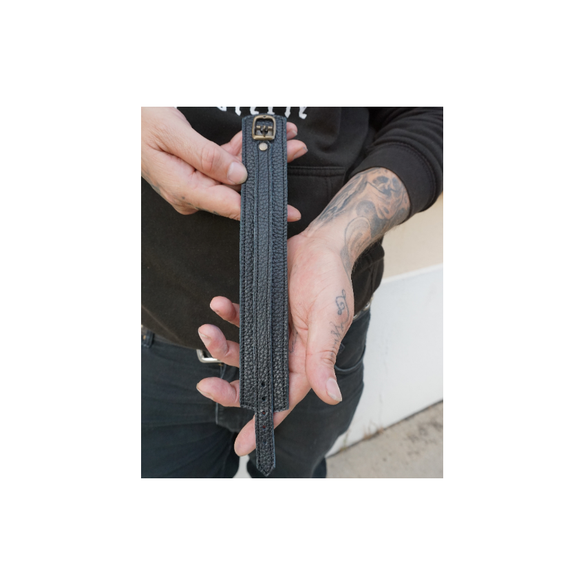 Bracelet unisexe en cuir grainé noir