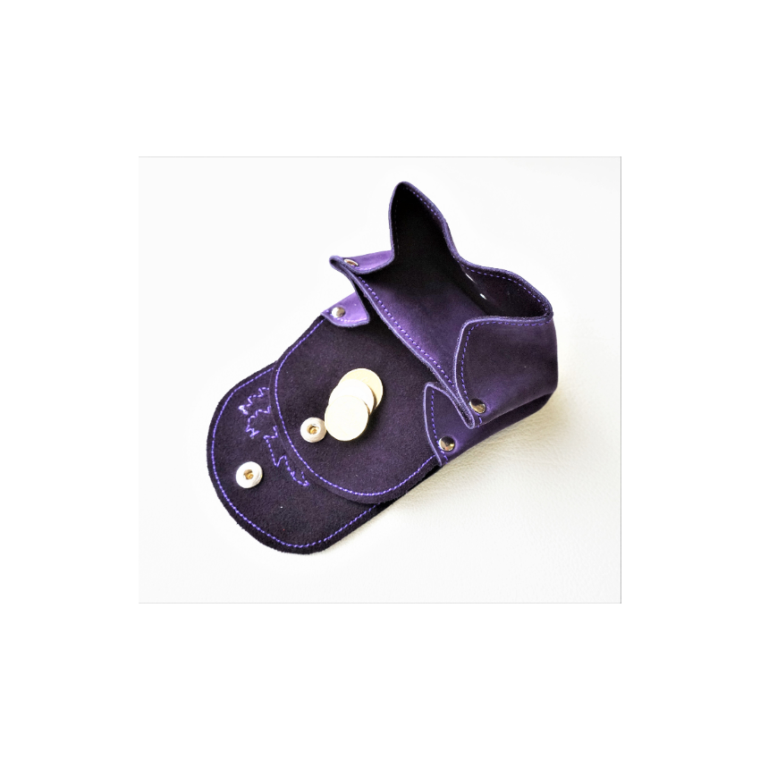 Porte monnaie en cuir noir avec renard