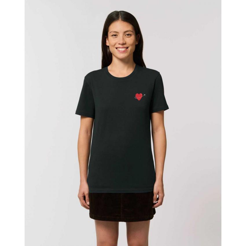 T-shirt noir mixte - Brodé "Travel lover"